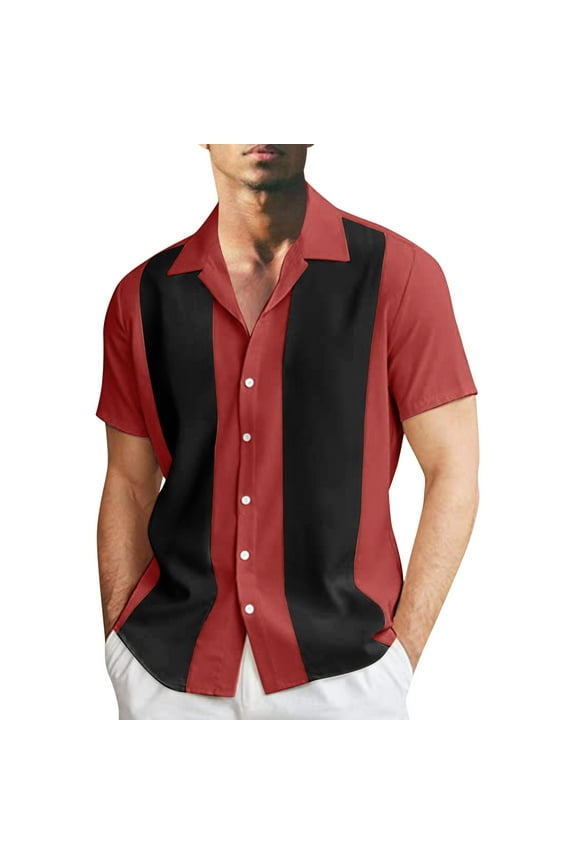 Men's Vintage Bowling Shirt Free Short Sleeved Button Down Shirts Summer Cuba Beach Casual Vacation Tops