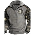 thumbnail image 1 of Men's Vintage Bull Head Half-Zip Sweatshirt - Unique Design for a Bold, Stylish Look,XXXL,grey, 1 of 3