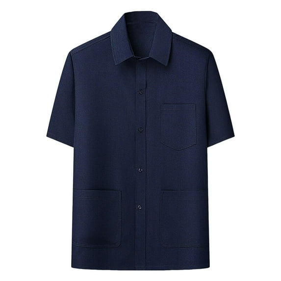 Men's Vintage Button Down Shirt Short Sleeve T-Shirts Stylish with Multi Pockets Business Casual Dress Work Shirts