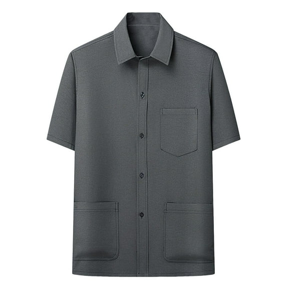 Men's Vintage Button Down Shirt Short Sleeve T-Shirts Stylish with Multi Pockets Business Casual Dress Work Shirts