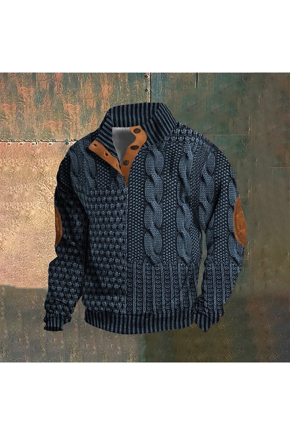 Men's Vintage Cable Knit Sweater Jacket Warm, Stylish, and Comfortable with Suede Elbow Patches