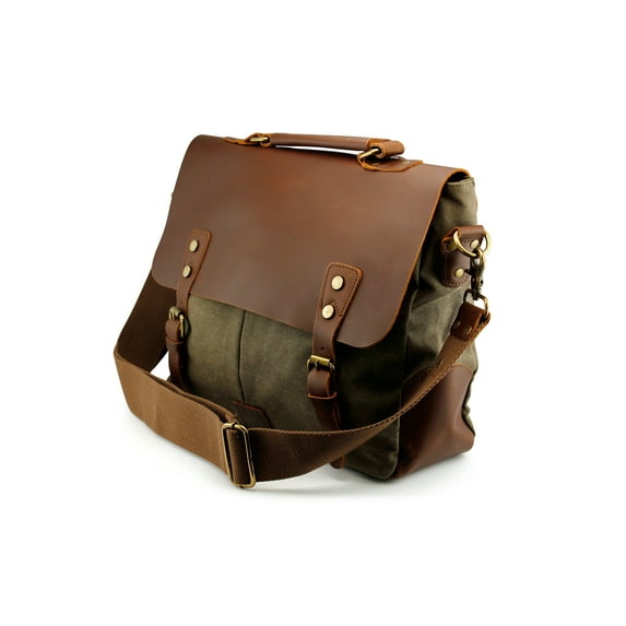 Gearonic Men's Canvas Leather Messenger & Shoulder Bag, Army Green