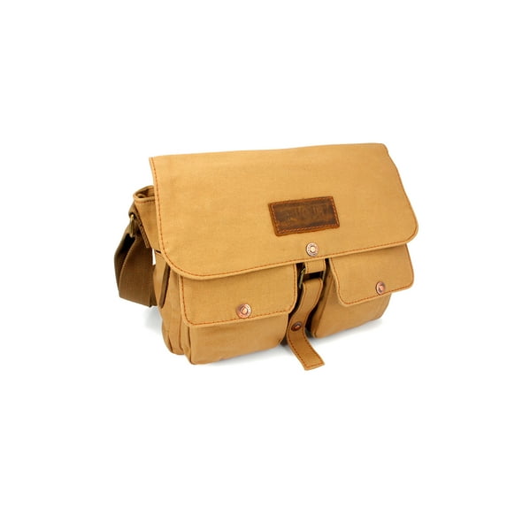 Men's Vintage Canvas Leather Satchel School Military Shoulder Messenger Crossbody Hiking Bag