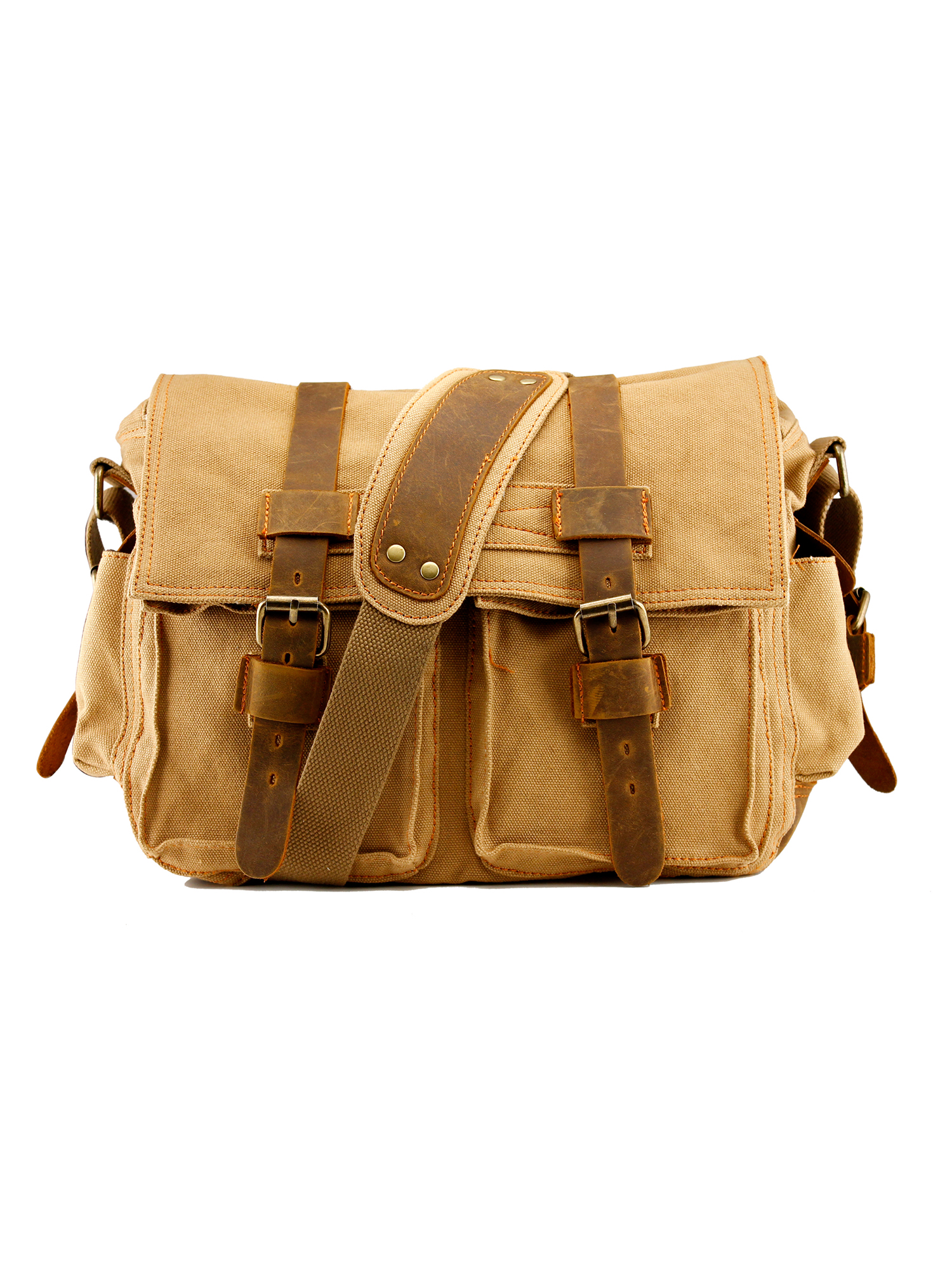 Canvas and leather messenger bag best sale