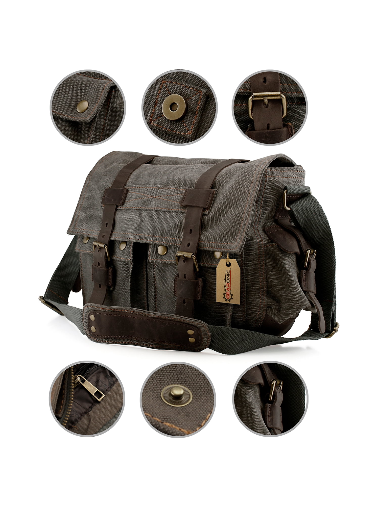Men Canvas Vintage School Satchel Messenger Military Shoulder Travel leather wallet SchoolBags