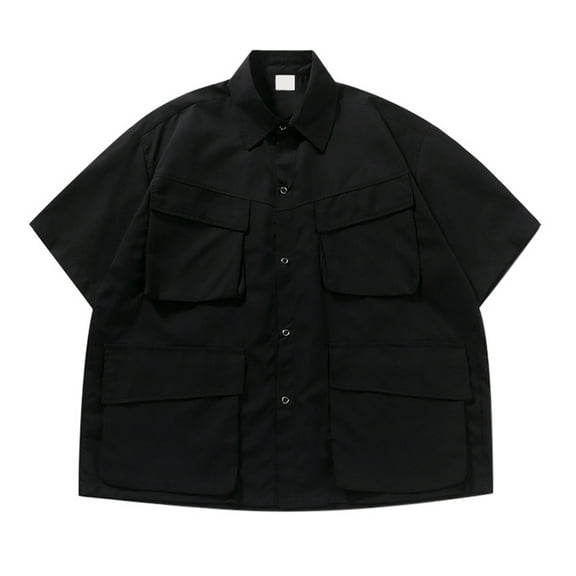 Men's Vintage Cargo Shirt - Multi-Pocket Short Sleeve Top, Street/Vacation Style, Durable Material, Sizes M-XXXL