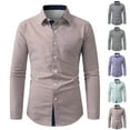 thumbnail image 1 of Men's Vintage Casual Button Collar Shirt Top Solid Color Breathable Loose Fit Shirt for Daily Office Business Casual Travel Outfits | AESTIVO,Purple L, 1 of 7