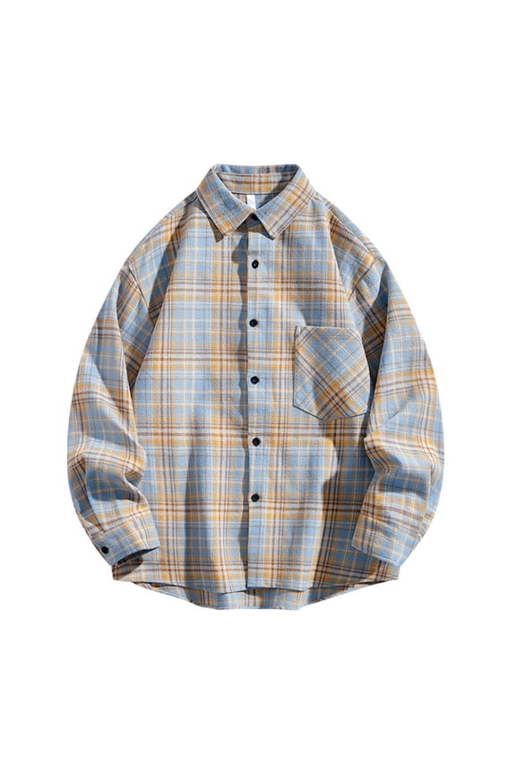 Men's Vintage Casual Check Button Lapel Long Sleeve Shirt Tops for Business Casual Work Office and Daily Modern Fashion Essential | AESTIVO,Yellow L