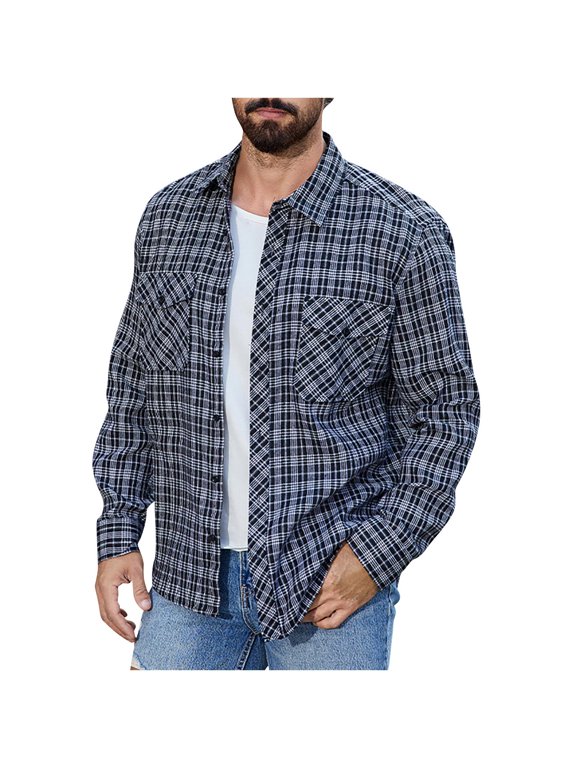 Plaid Shirts for Men Vintage Casual Check Shirt Long Sleeve Button Pocket Lapel Fashion for Casual Wear Party Beach