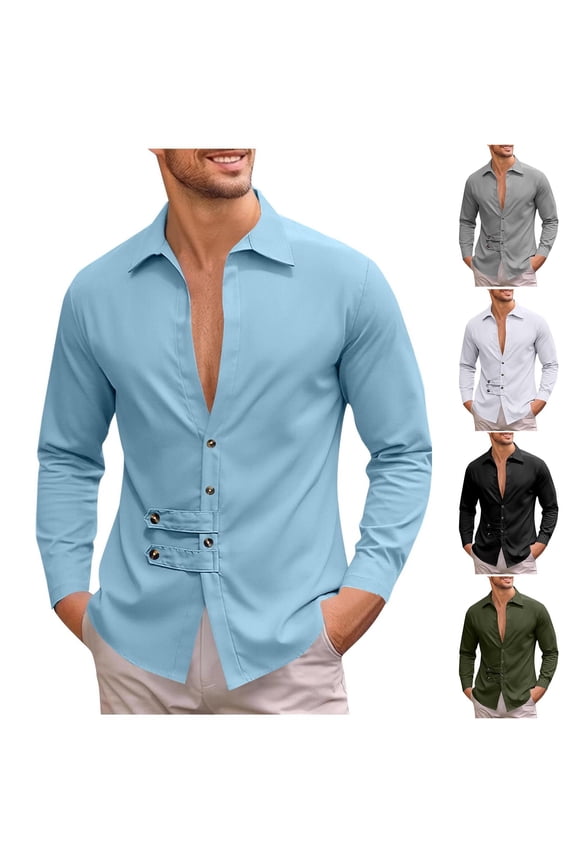 Men's Vintage Casual Loose Fit Button Down Shirt Long Sleeve Turndown Collar Solid Color Top Blouse for Men Business Casual Work Office Daily Wear | AESTIVO,Black L