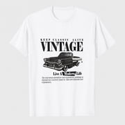 Mens Vintage Classic Car Graphic T-Shirt, 100% Cotton Short Sleeve Shirt
