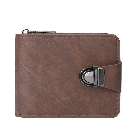 Men's Vintage Compact Zipper Wallet - Multi Slot Leather Wallet for Business & Travel