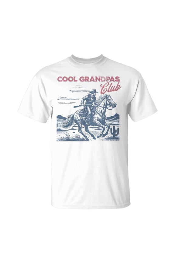 Men's Vintage Cool Grandpas Club T-Shirt Retro Western Cowboy Horse Desert Graphic Tee Classic Short Sleeve Cotton Top Father's Day Gift for Grandfather