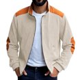 thumbnail image 1 of Men's Vintage Corduroy Baseball Jacket - Stand Collar Zip-Up Colorblock Loose-Fit, Beige, XXL, 1 of 7