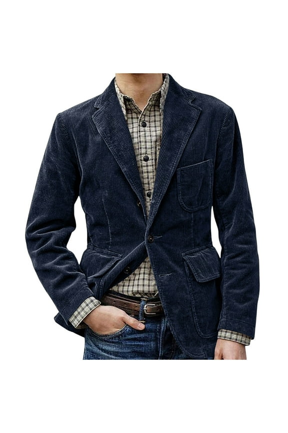 Men's Vintage Corduroy Blazer Casual Work Wear Single Breasted Sports Coat Fashion Solid Color Formal Classic Jacket with Pockets