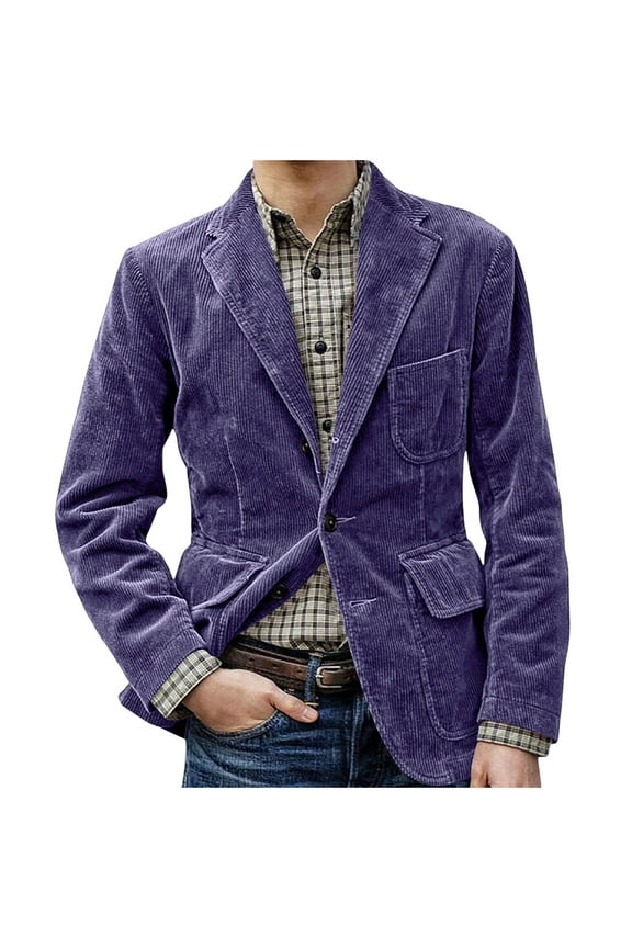 Men's Vintage Corduroy Blazer Casual Work Wear Single Breasted Sports Coat Fashion Solid Color Formal Classic Jacket with Pockets