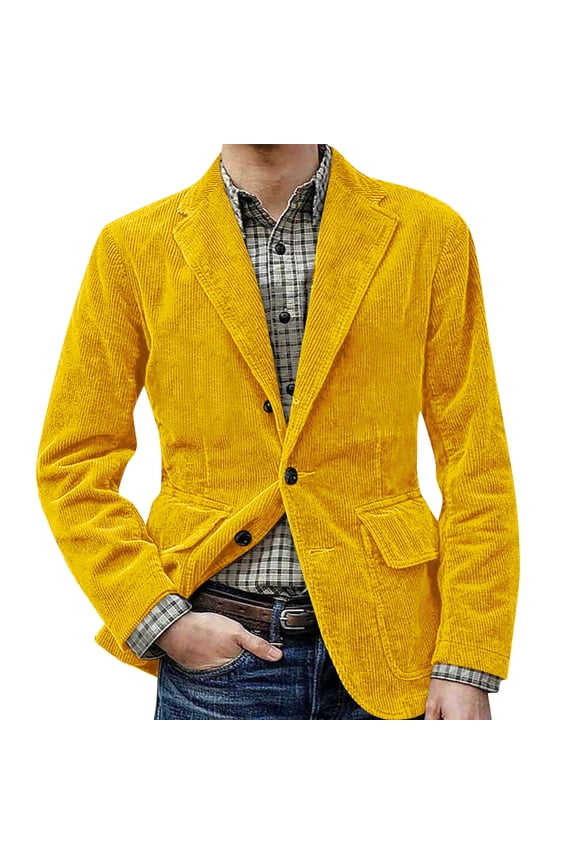 Men's Vintage Corduroy Blazer Tweed Dress Work Wear Corduroy Suit Jackets Long Sleeve Sport Coat Single Breasted Notched Lape Casual Blazer Formal Business Mens Blazer Dwelliawo Yellow 2XL