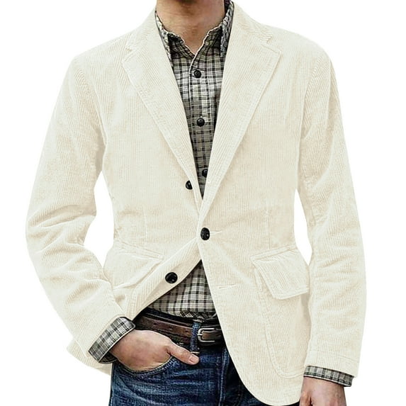 Men's Vintage Corduroy Blazer Tweed Sport Long Sleeve Suit Jacket Corduroy Dress Work Wear Coats Single Breasted Notched Lape Casual Mens Blazer Business Vintage Blazer Dwelliawo White XL