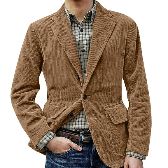 Men's Vintage Corduroy Jacket Tweed Sport Long Sleeve Suit Jackets Corduroy Dress Work Wear Coats Single Breasted Notched Lape Slim Fit Mens Blazer Business Vintage Blazer Dwelliawo Khaki 3XL