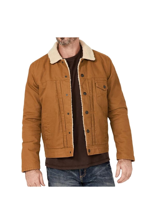 Men's Vintage Corduroy Trucker Jacket Snap Button Sherpa Lined Retro Lapel Western Cowboy Winter Coat