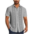 thumbnail image 1 of Men's Vintage Cuba Bowling Shirt Geometric Button Up Shirt Turndown Collar Short Sleeve Beach Summer Casual Top, 1 of 6