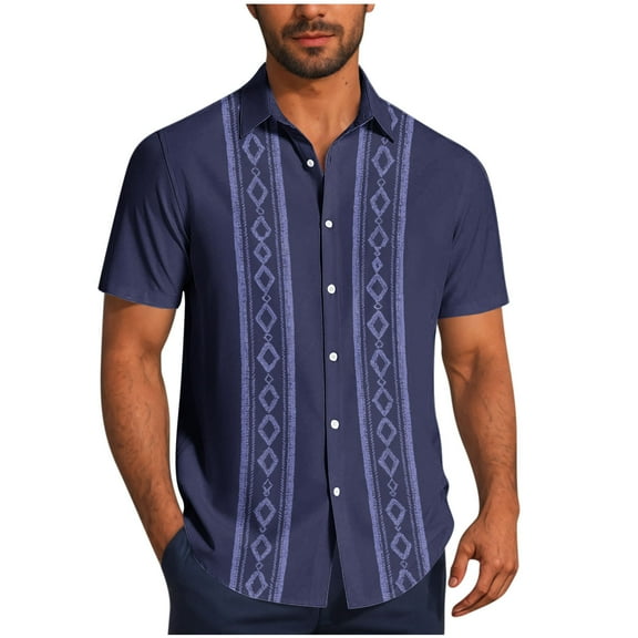Men's Vintage Cuba Bowling Shirt Geometric Button Up Shirt Turndown Collar Short Sleeve Beach Summer Casual Top