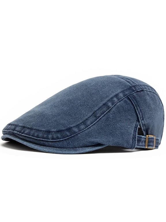 Men’s Vintage Denim Flat Cap, Cotton Casual Hat with Adjustable Fit for Daily Wear