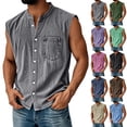 thumbnail image 1 of Men's Vintage Denim Vest With Stand Collar And Button Front, Sleeveless Casual Jean Shirt Featuring Chest Pocket Army Green L, 1 of 6