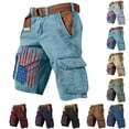 thumbnail image 1 of Men's Vintage Distressed Cargo Shorts with Ripped American Flag Print and Multi-Pockets Featuring Relaxed Fit Design Black L, 1 of 5