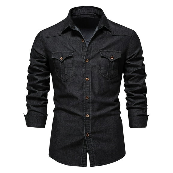 Men's Vintage Distressed Denim Shirt Casual Slim Fit Button Down Long Sleeve Washed Jean Shirts