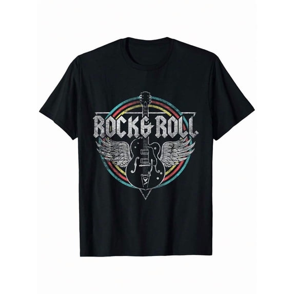 Men's Vintage Distressed Rock and Roll Guitar T-Shirt