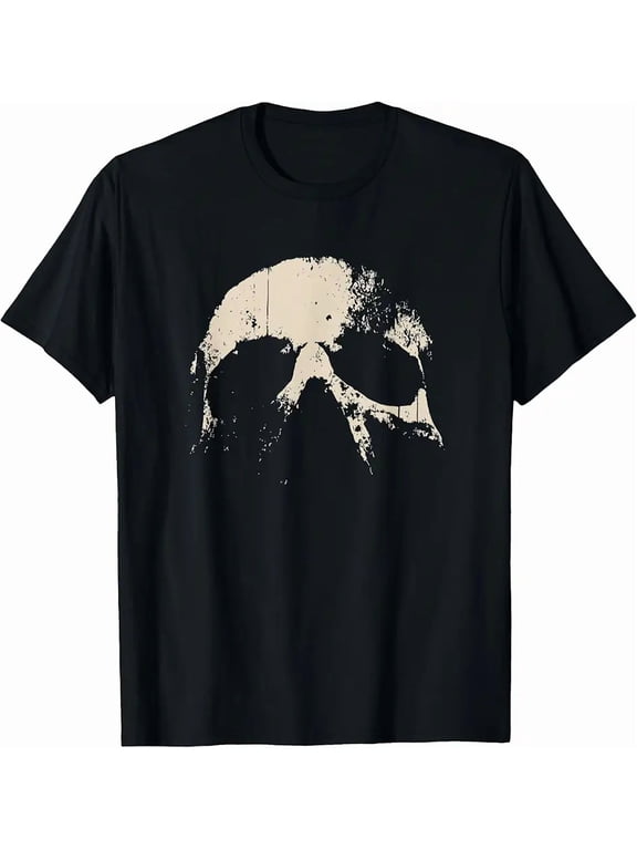 Men's Vintage Distressed Skull Graphic Cotton T-Shirt