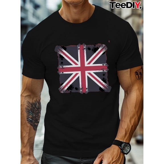 Men's Vintage Distressed Union Jack Flag Graphic T-Shirt