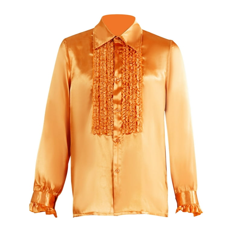 Vintage Orange Silk Shirt Mens Vtg MASSARDI 80s 90s 100% Silk