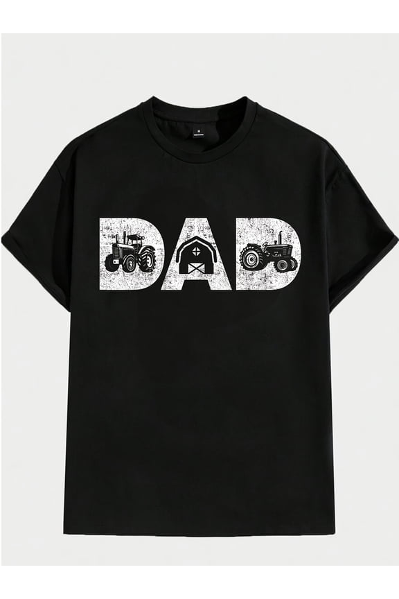 Men's Vintage Farm Dad T-Shirt - Distressed Tractor & "DAD" Print with Farm Tractor Design, Casual Short Sleeve Round Neck Tee, Father's Day Gift Idea, Comfortable Everyday Shirt for Dad,