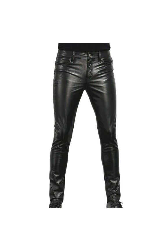 Men's Vintage Faux Leather Leggings Gothic Black Biker Pants Casual Punk Sports Yoga Pants
