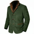 thumbnail image 1 of Men's Vintage Suede Blazer Leather Suit Jacket Military Notch Lapel Cargo Coat Green L, 1 of 2