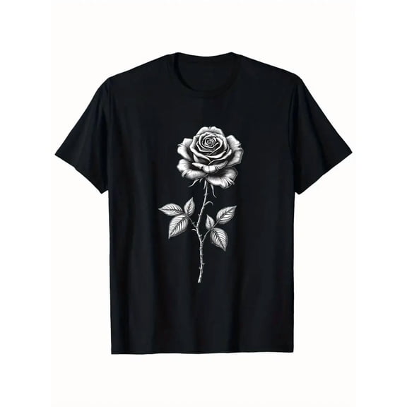 Men's Vintage Floral T-Shirt - Classic Rose Graphic Tee, Heat Transfer Printed Retro Shirt for Gym, Casual & Casual Attire - All-Season Comfort Fit Mens Top, Versatile