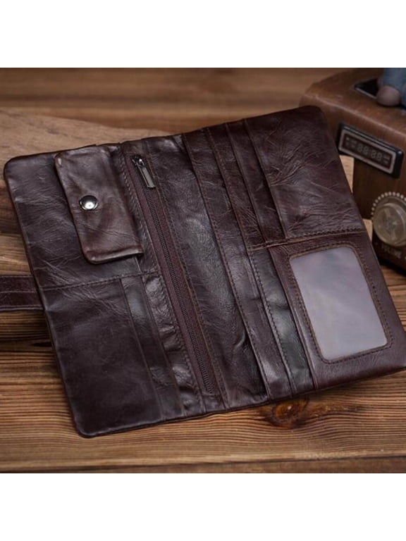 Men's Vintage Genuine Leather Long Wallet Bifold Money Credit Card Holder Purse