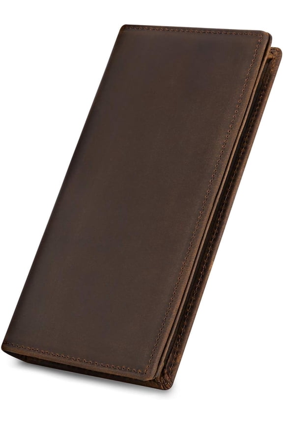 Men's Vintage Genuine Leather Long Wallet for Checkbook Credit Cards