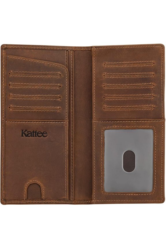 Men's Vintage Genuine Leather Long Wallet for Checkbook Credit Cards