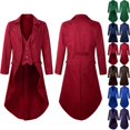 thumbnail image 1 of Men's Vintage Gothic Medieval Steampunk Long Tailcoat Jacket Victorian Frock Button Down Swallow Coat Uniform Wine XL, 1 of 6