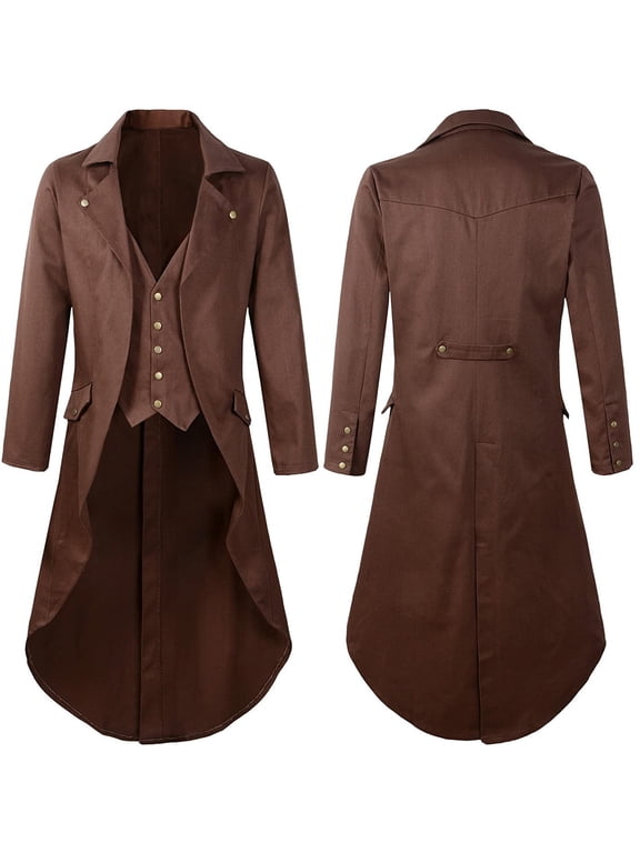 Men's Vintage Gothic Medieval Steampunk Long Tailcoat Regency Outfit Victorian Frock Button Down Swallow Suit Coat