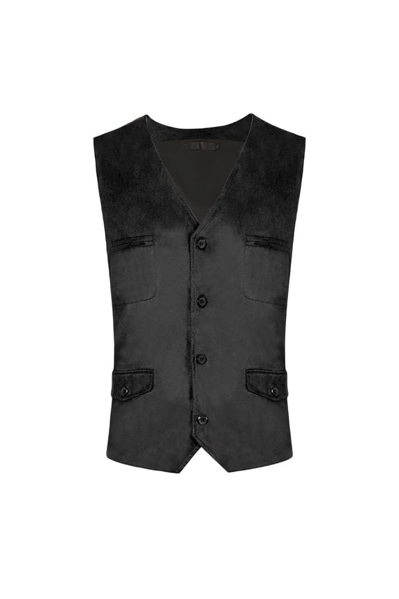 Men's Vintage Gothic Vest Sleeveless V-neck Button Up Suit Vest Slim Fit Steampunk Waistcoat