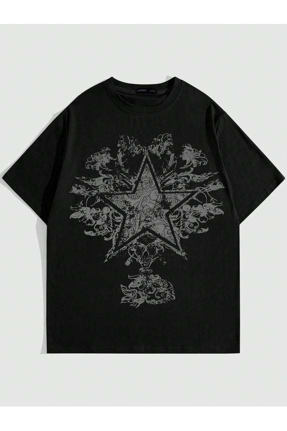 Men's Vintage Gothic Y2K Baroque Floral Star Graphic Cotton T-Shirt