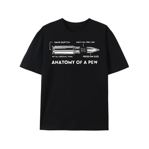 Men's Vintage Graphic Cotton T-Shirt - Black Loose Fit Crew Neck Short Sleeve Tee with "Anatomy of a Pew" Humorous Design, Machine Washable Summer Casual Top for Fitness & Outings, Retro Print Shirt
