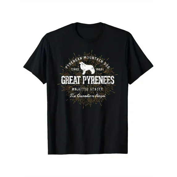 Men's Vintage Great Pyrenees Retro T-Shirt - Black Casual & Comfortable Round Neck Short Sleeve, 100% Cotton, S-XXXL, Perfect for Summer or Casual Attire