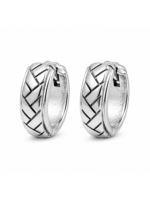 Men's Vintage Grid Pattern Hoop Earrings Textured Huggie Clasp Hip Hop Streetwear Ear Jewelry