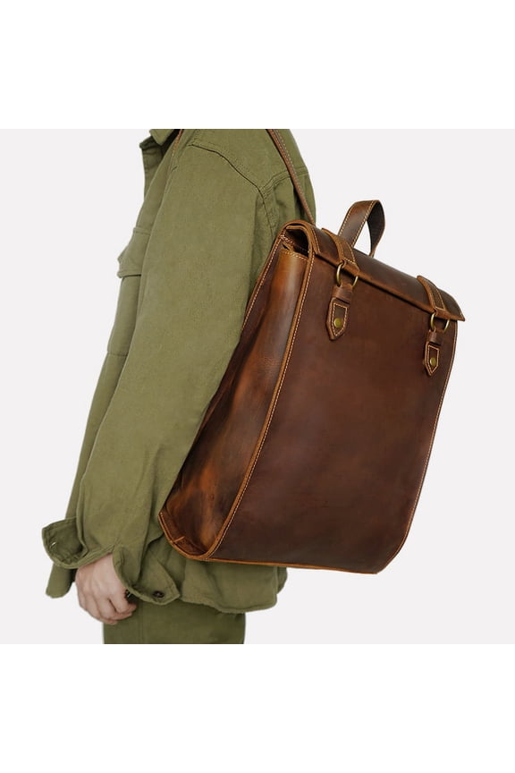 Men's Vintage Handmade Genuine Leather Backpack,Brown
