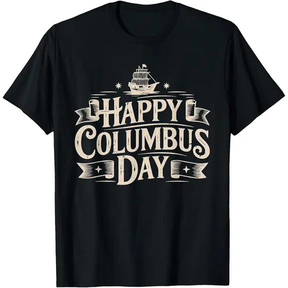 Men's Vintage Happy Columbus Day Ship Graphic T-Shirt